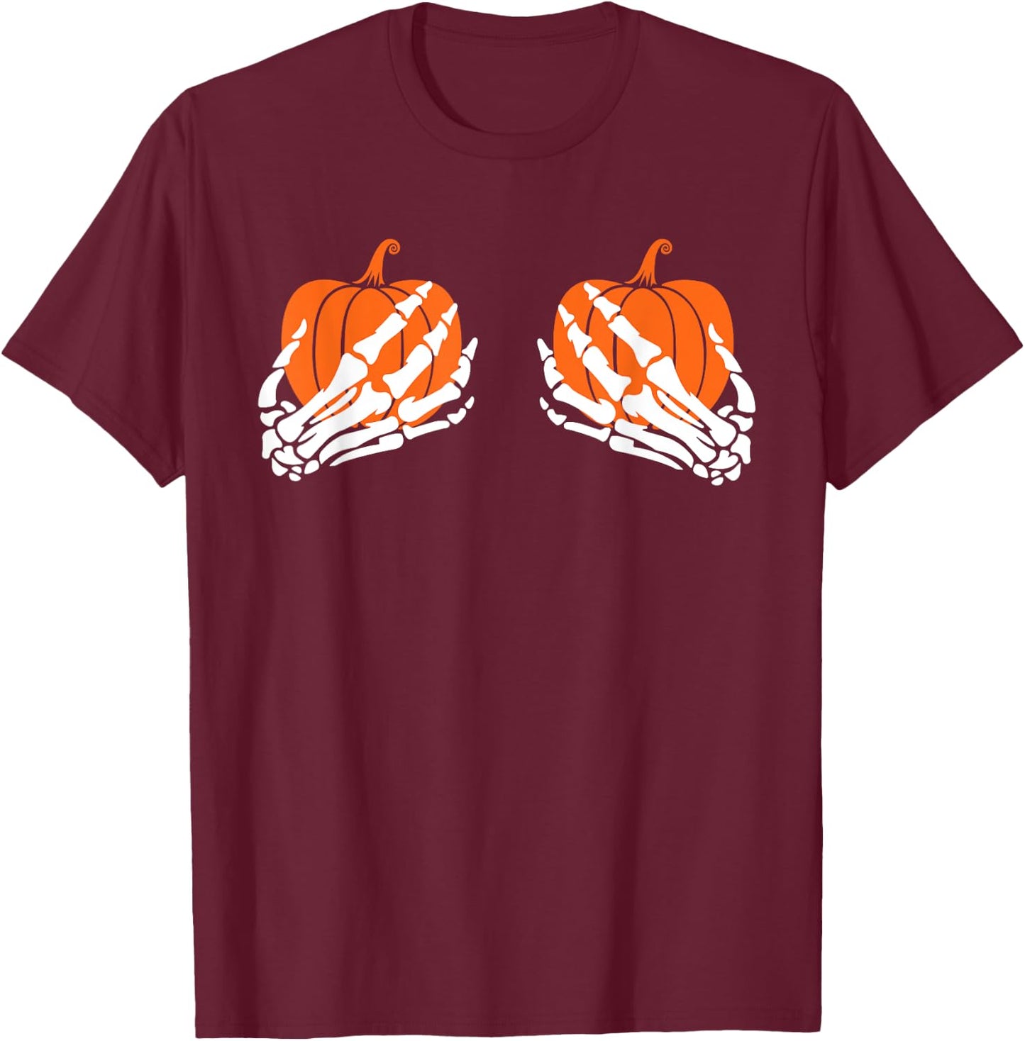 Halloween Skeleton Hand On Pumpkin Boob, Lazy Costume T-Shirt - T-Shirt | Maroon