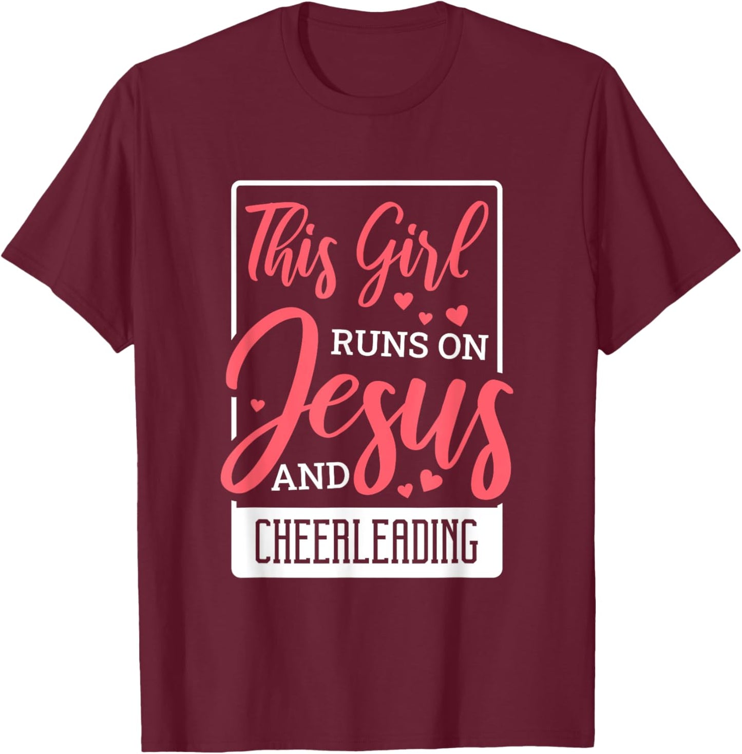 This Girl Runs On Jesus, Cheering Christian Cheerleader T-Shirt - T-Shirt | Maroon
