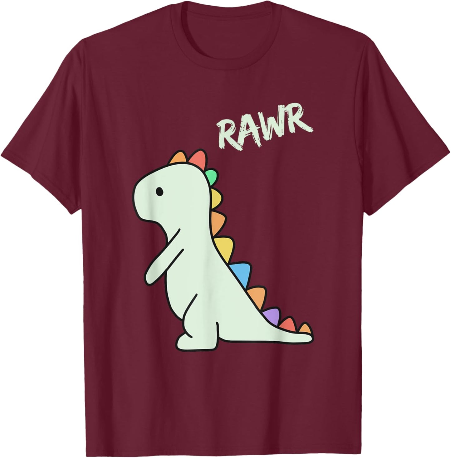 Cute Dino Rawr Dinosaur Roaring Funny Kid Dino Cartoon T-Shirt - T-Shirt | Maroon