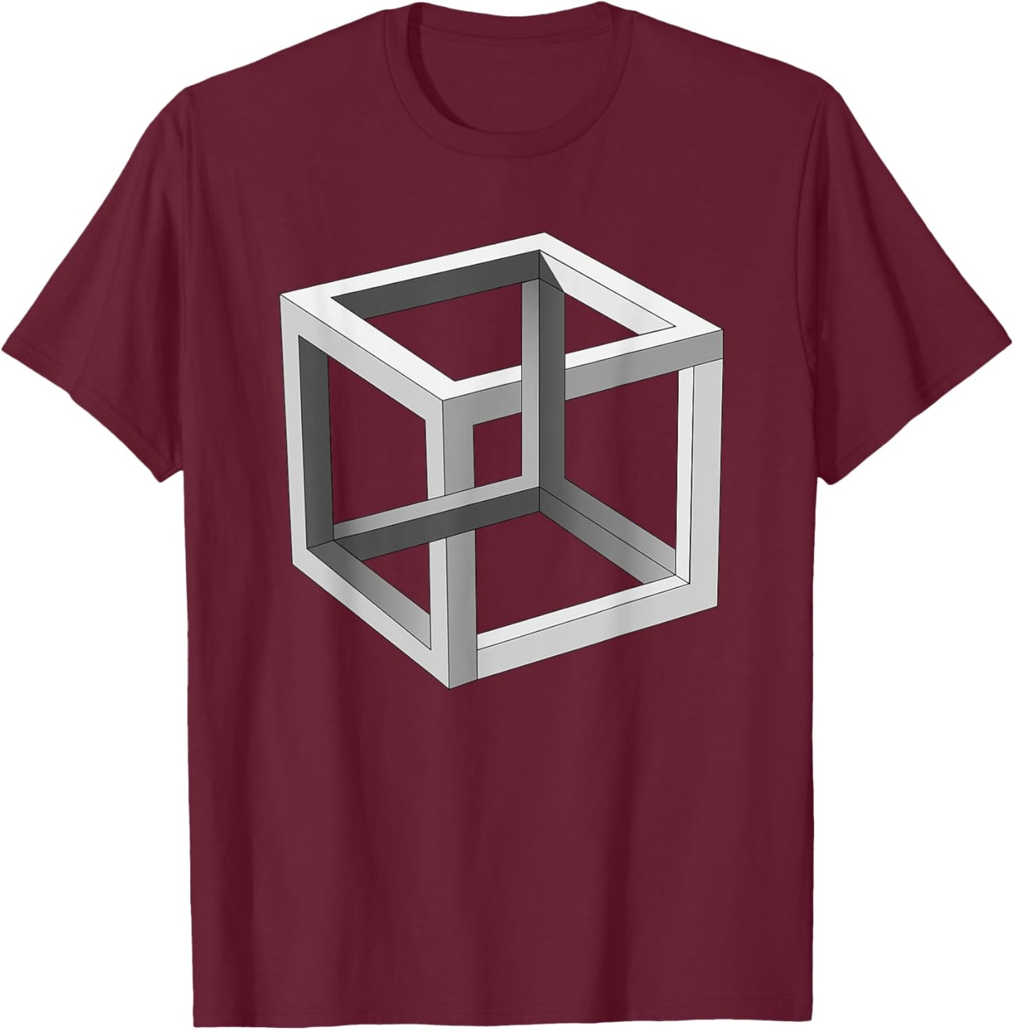 Cube Optical Illusion Necker Cube Architect Optical Illusion T-Shirt - T-Shirt | Maroon