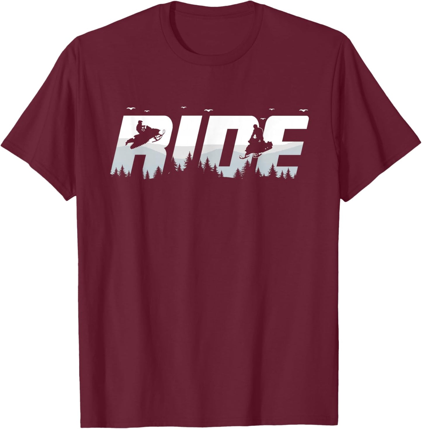 Snowmobile Ride Motor Sled Racing Winter Mountain Sports Fan T-Shirt - T-Shirt | Maroon