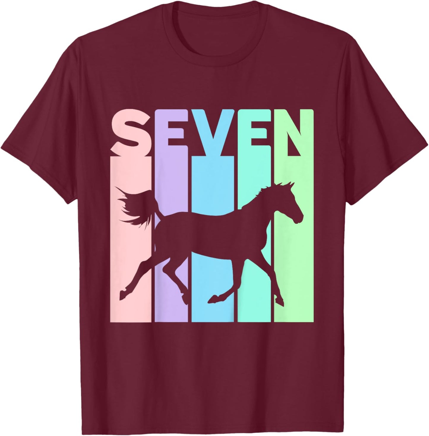 Seven Years Old Girls Birthday Horse 7th T-Shirt - T-Shirt | Maroon