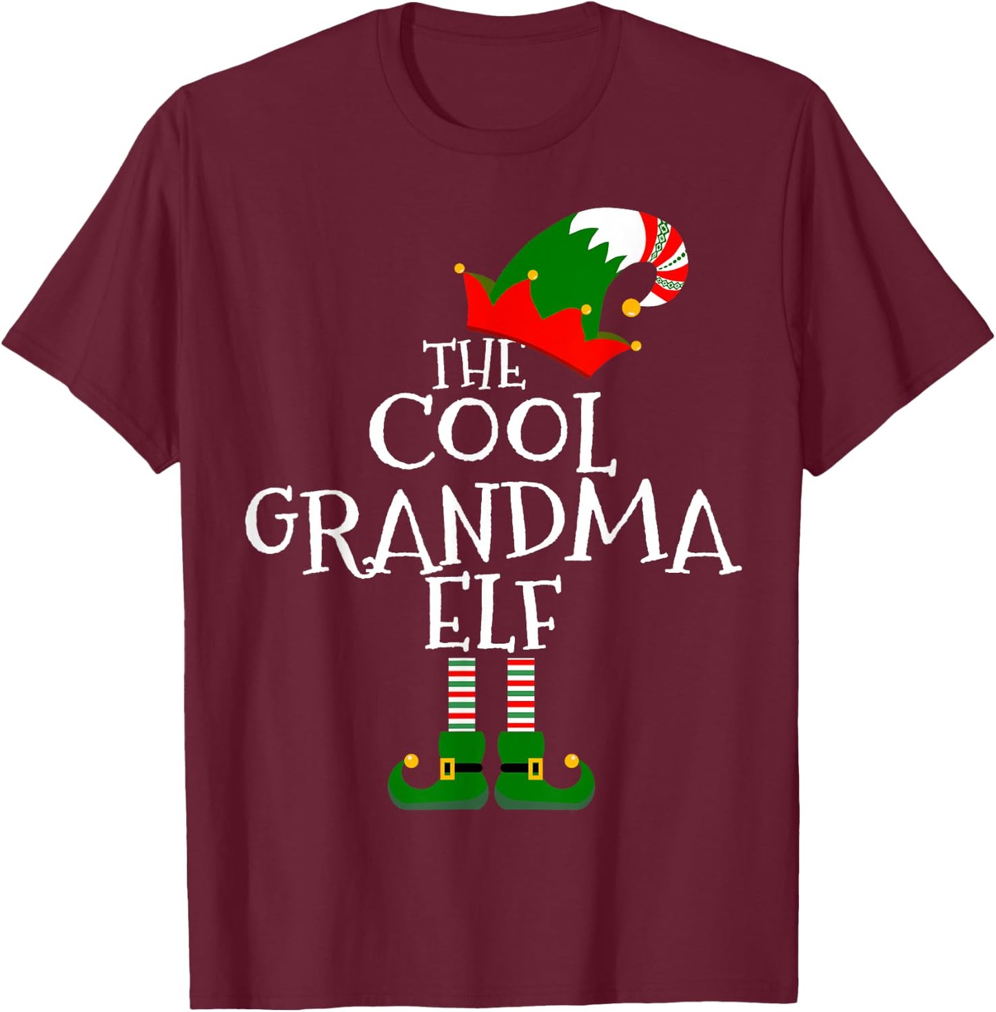 The Cool Grandma Elf Gift Matching Family Group Christmas T-Shirt - T-Shirt | Maroon