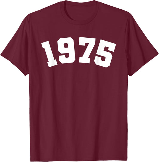 Classic 1975 Varsity Vintage College Style 49th Birthday T-Shirt - T-Shirt | Maroon