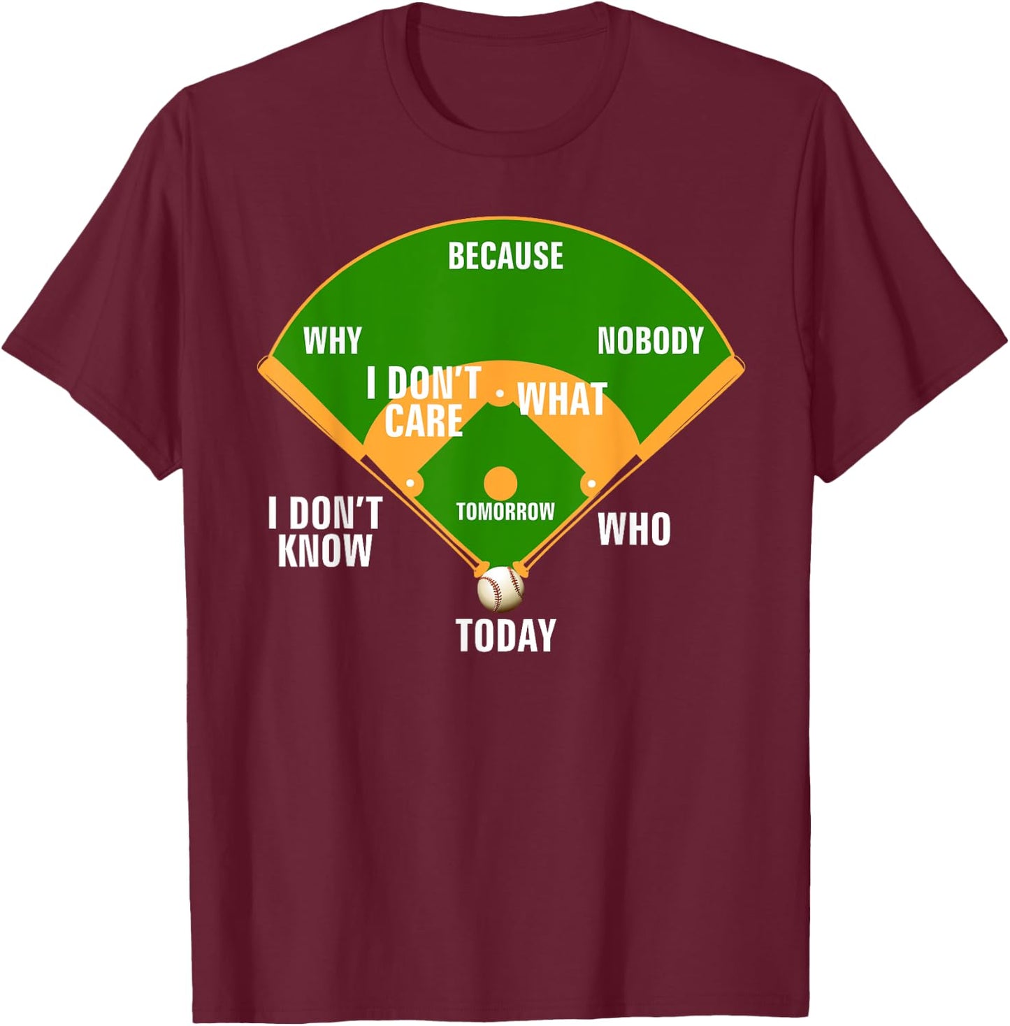 Who's on First? Baseball Diamond Fielding Card Funny Gift T-Shirt - T-Shirt | Maroon