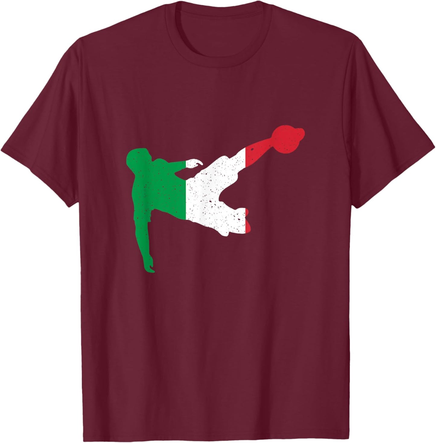 Vintage Italy Flag In Football Soccer Player Silhouette T-Shirt - T-Shirt | Maroon