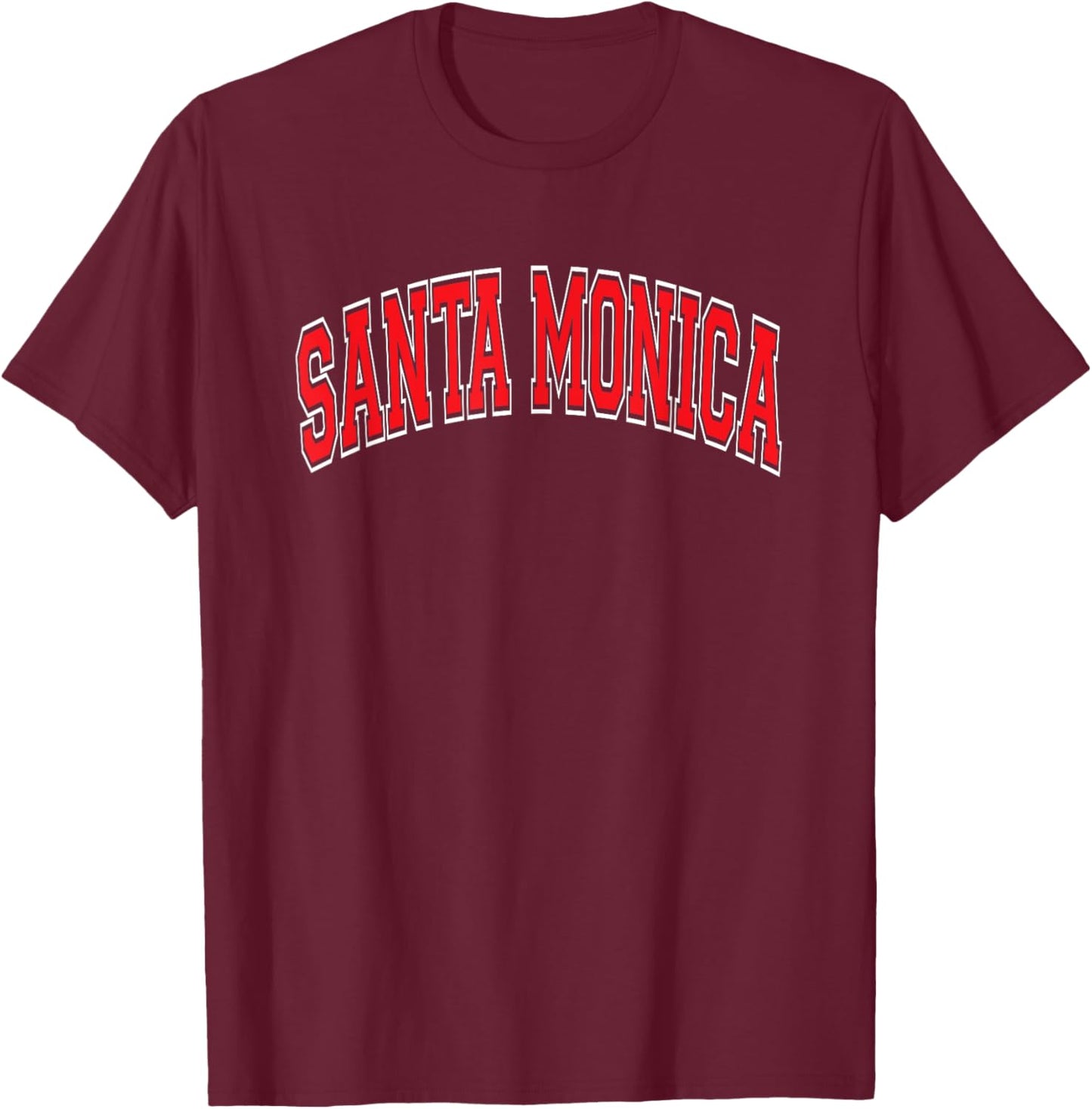 Santa Monica Arched Red Text T-Shirt - T-Shirt | Maroon