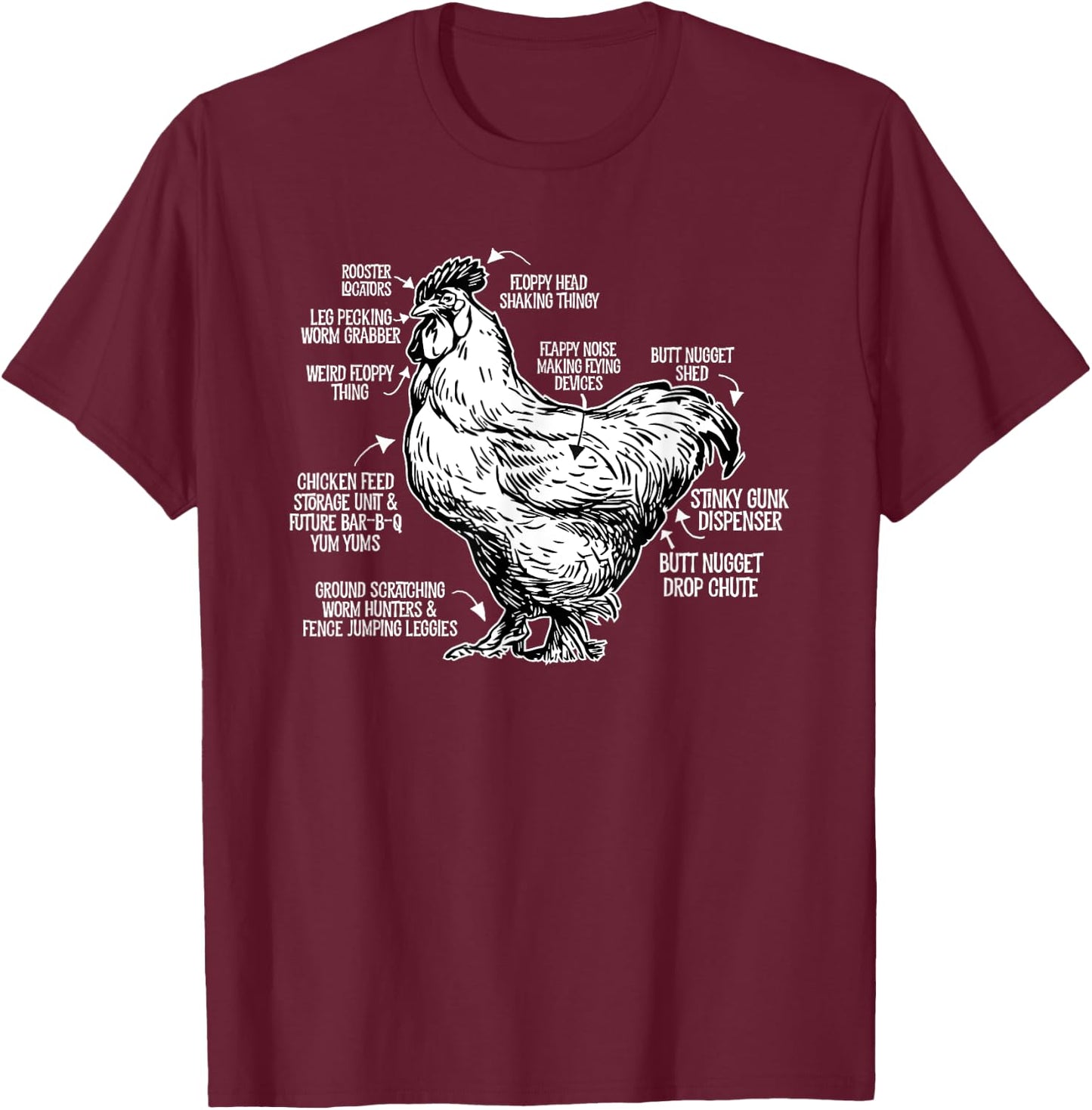 Chicken Anatomy Art Funny Farm Chicken Coop T-Shirt - T-Shirt | Maroon