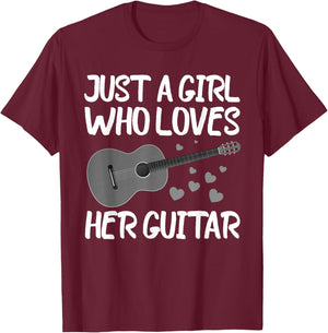Funny Guitar Player Design For Girls Women Kids Guitar Lover T-Shirt - T-Shirt | Maroon