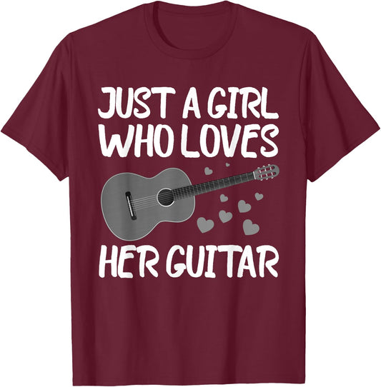 Funny Guitar Player Design For Girls Women Kids Guitar Lover T-Shirt - T-Shirt | Maroon