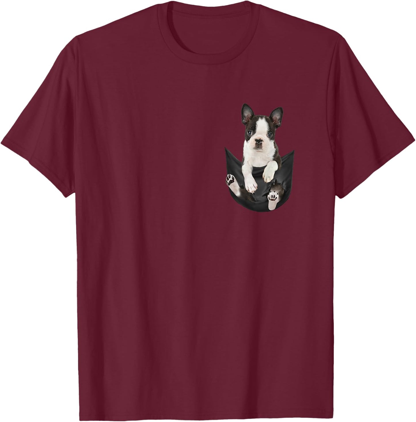 Dog Lovers Gifts Boston Terrier In Pocket Funny Dog Face Women Kids T-Shirt - T-Shirt | Maroon
