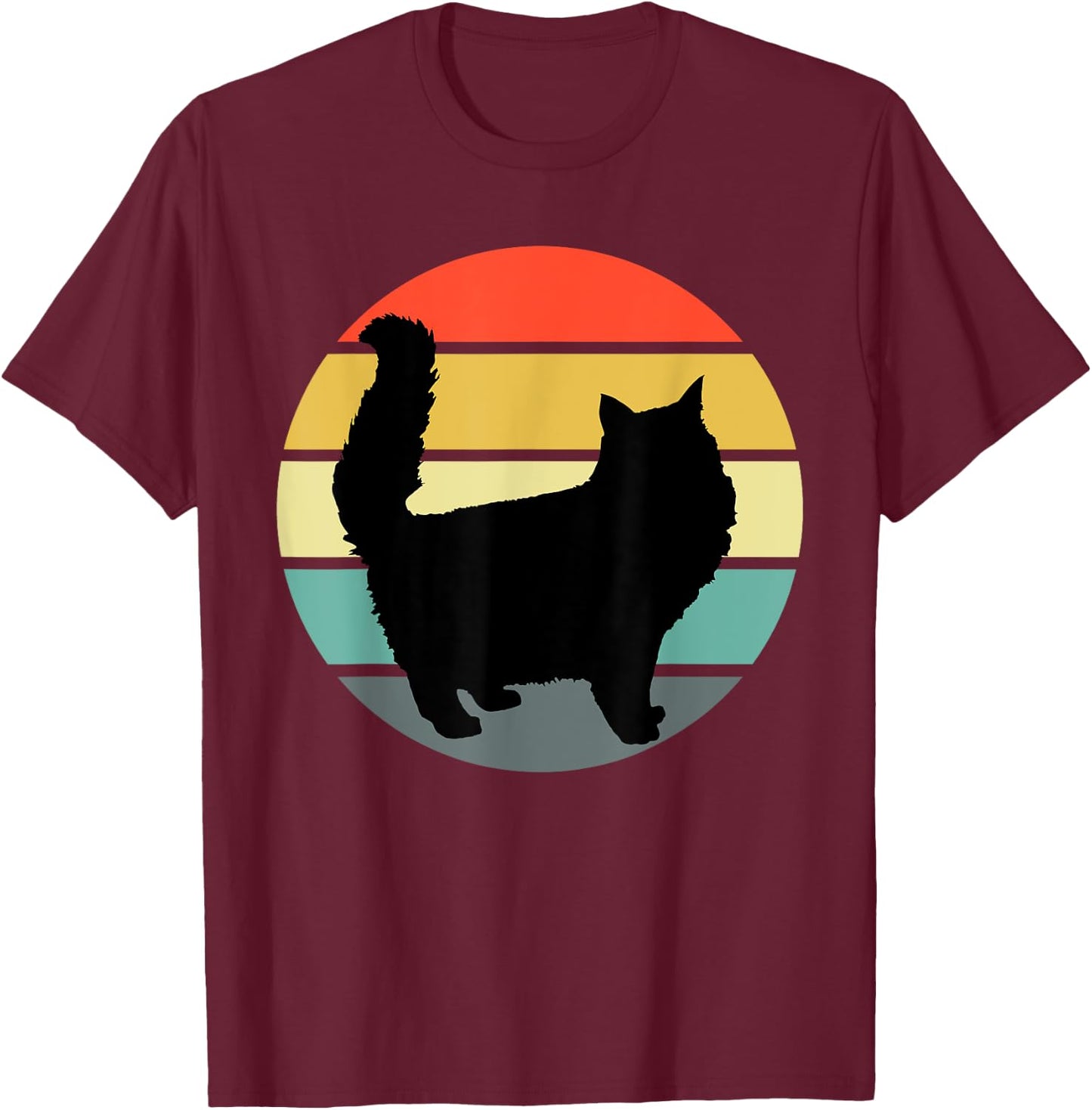 Funny Fluffy Black Cat Vintage Retro Style Gift Men Women T-Shirt - T-Shirt | Maroon