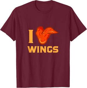 I Love Wings Chicken Wing Food Lovers T-Shirt - T-Shirt | Maroon