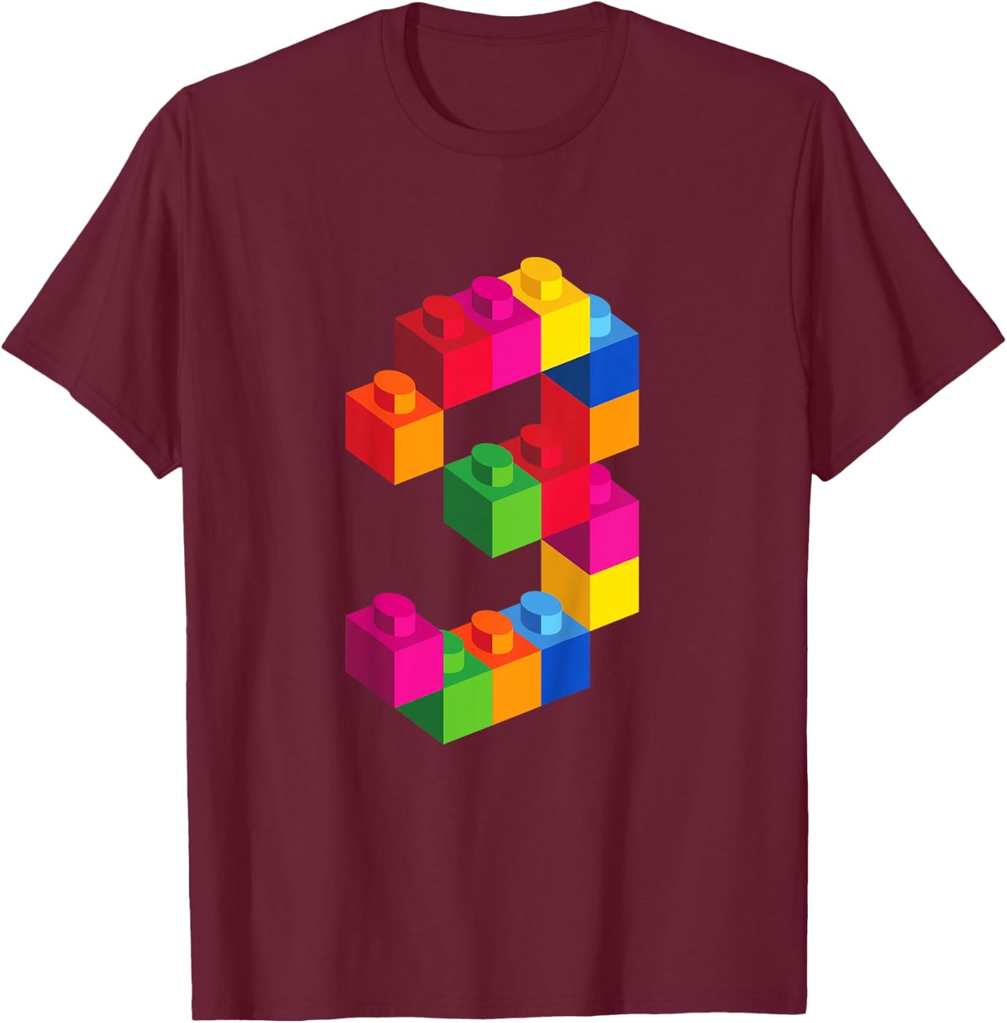3 Year Old Building Blocks Birthday T Shirt Bricks 3rd Gift T-Shirt - T-Shirt | Maroon