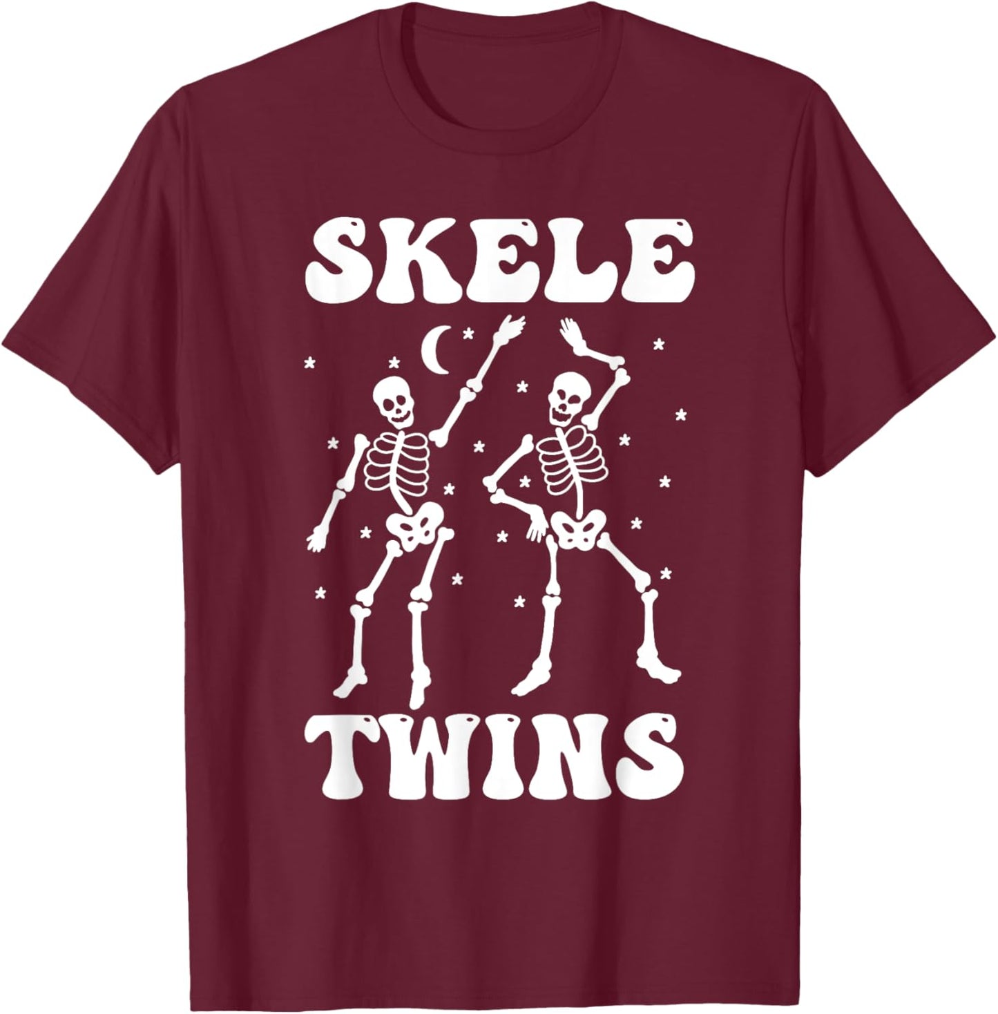 Twins Halloween Matching Skeletwins Funny Dancing Skeletons T-Shirt - T-Shirt | Maroon