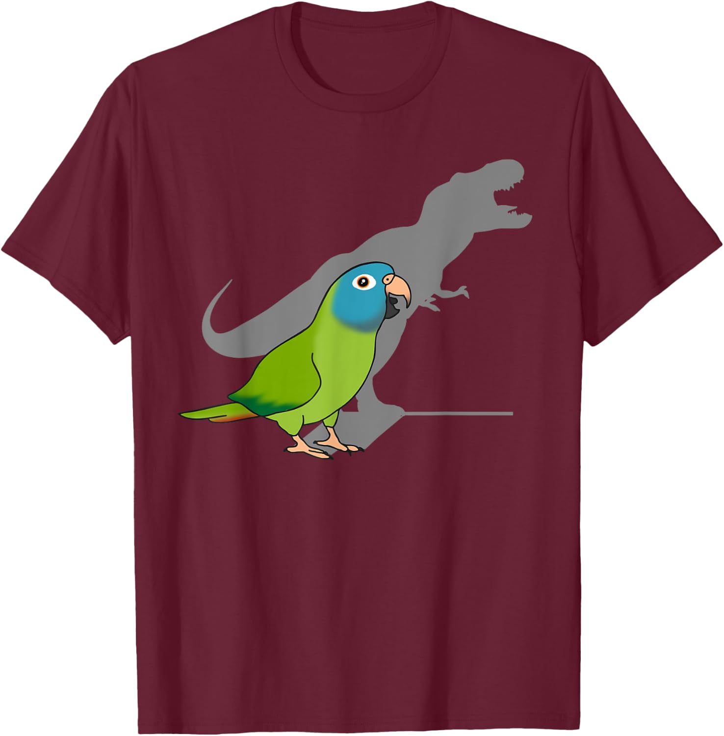 T-rex Blue Crowned Conure, Funny Dinosaur Shadow Parrot T-Shirt - T-Shirt | Maroon