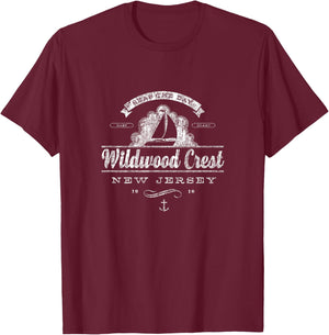 Wildwood Crest NJ Sailboat Vintage Nautical T-Shirt - T-Shirt | Maroon