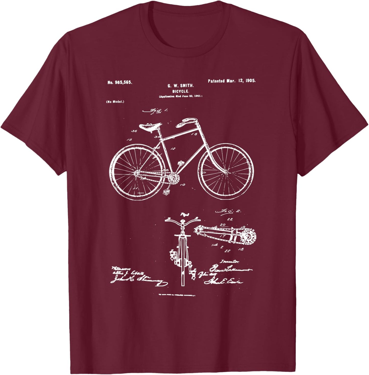 Vintage Patent Print 1900 Bicycle , Bike Shirt T-Shirt - T-Shirt | Maroon