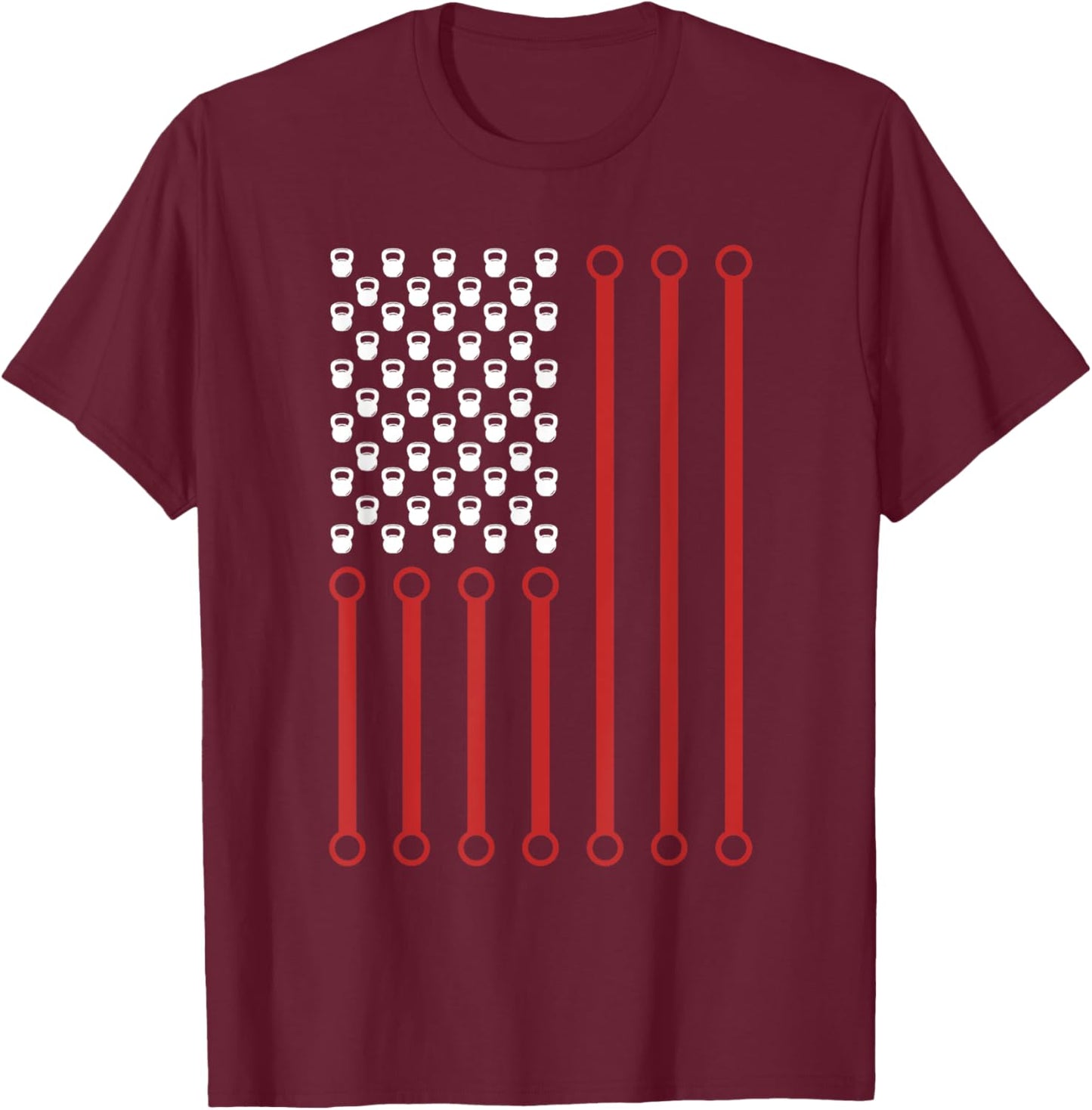 Kettlebell Workout American Flag Fitness Training Kettlebell T-Shirt - T-Shirt | Maroon