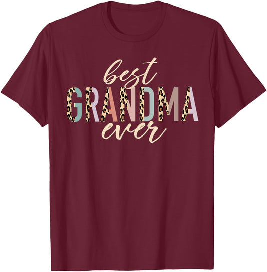 Best Grandma Ever Gifts Leopard Print Mothers Day T-Shirt - T-Shirt | Maroon