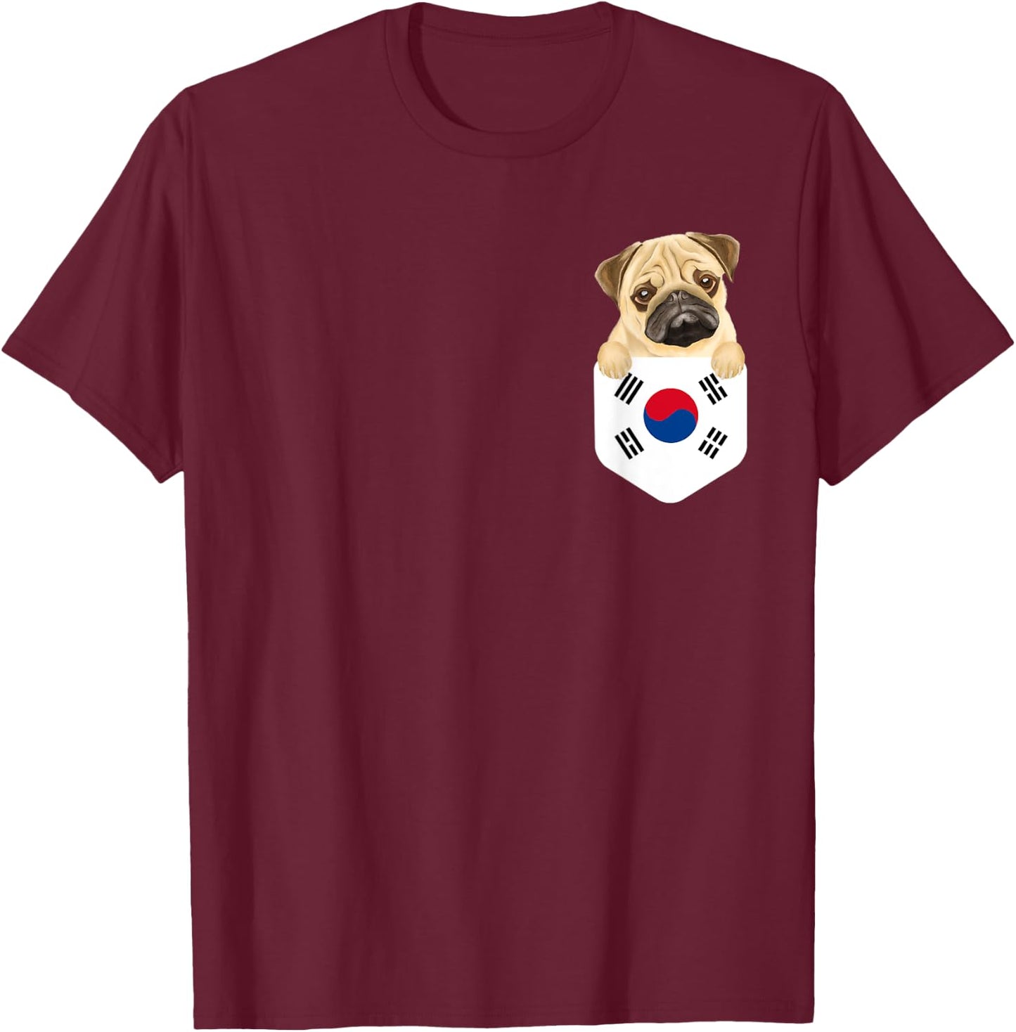 South Korea Flag Pug Dog In Pocket Men Women Kids T-Shirt - T-Shirt | Maroon