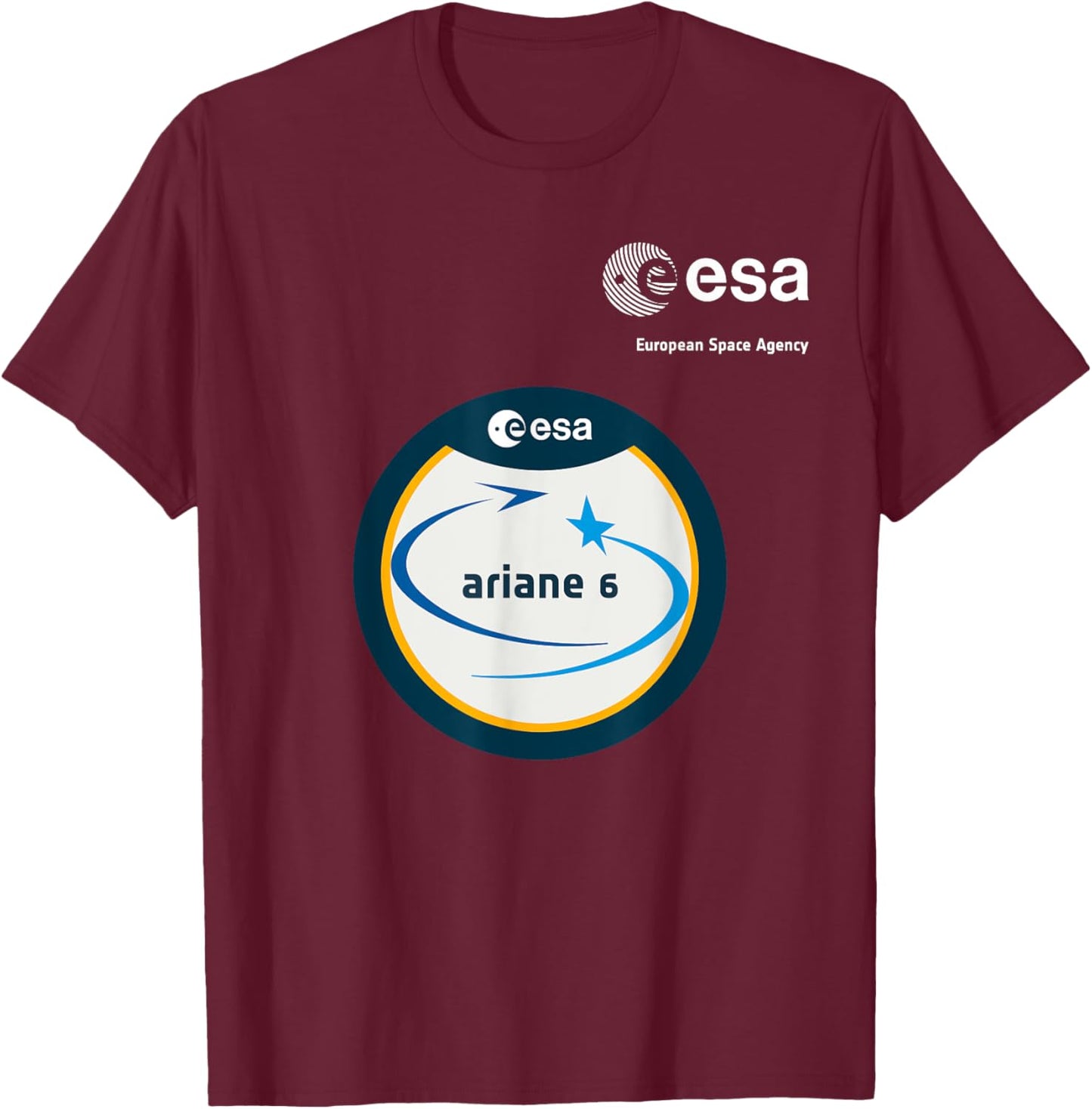 ESA European Space Agency Mission Ariane 6 Patch T-Shirt - T-Shirt | Maroon