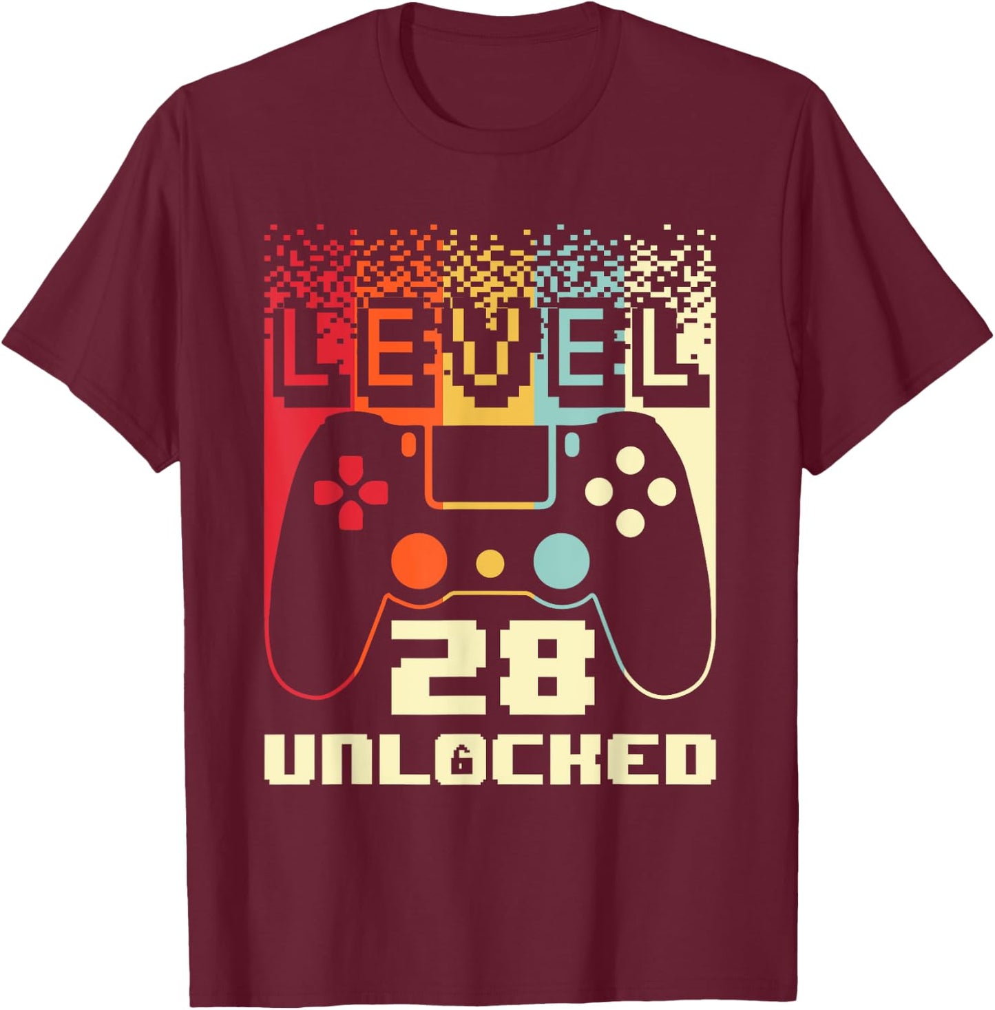 28th Birthday Level 28 Unlocked Gamer 28 Year Old T-Shirt - T-Shirt | Maroon