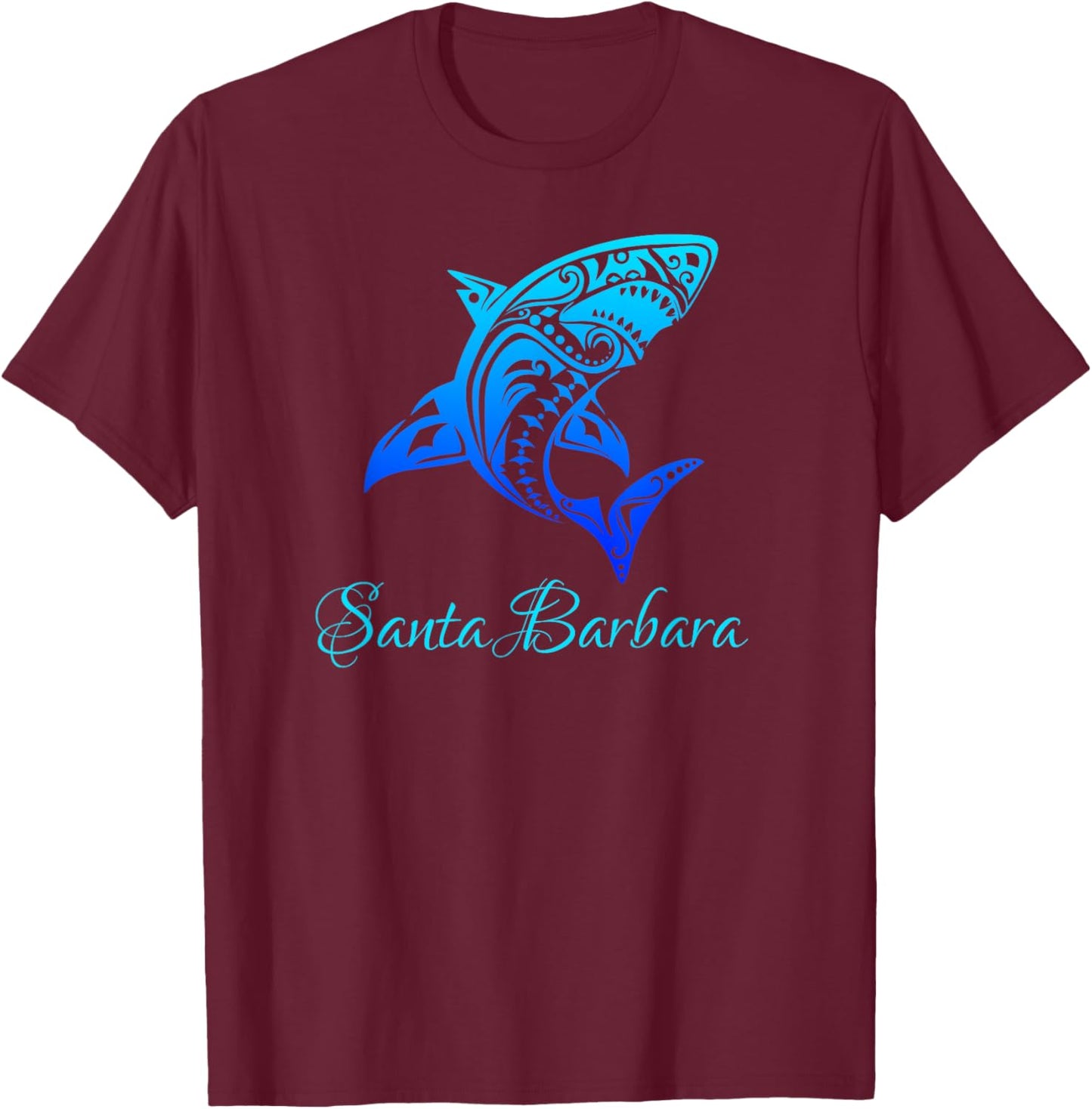 Santa Barbara, California Vintage Retro Tribal Shark T-Shirt - T-Shirt | Maroon