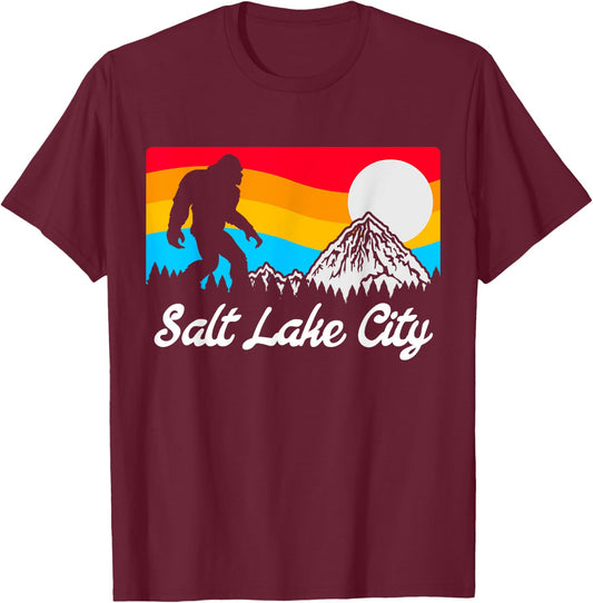 Salt Lake City Utah Vintage Bigfoot Souvenir Design T-Shirt - T-Shirt | Maroon