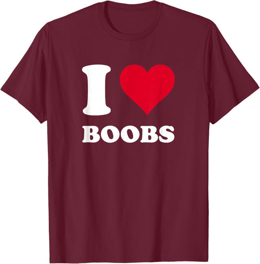 Red Heart I Love Boobs T-Shirt - T-Shirt | Maroon