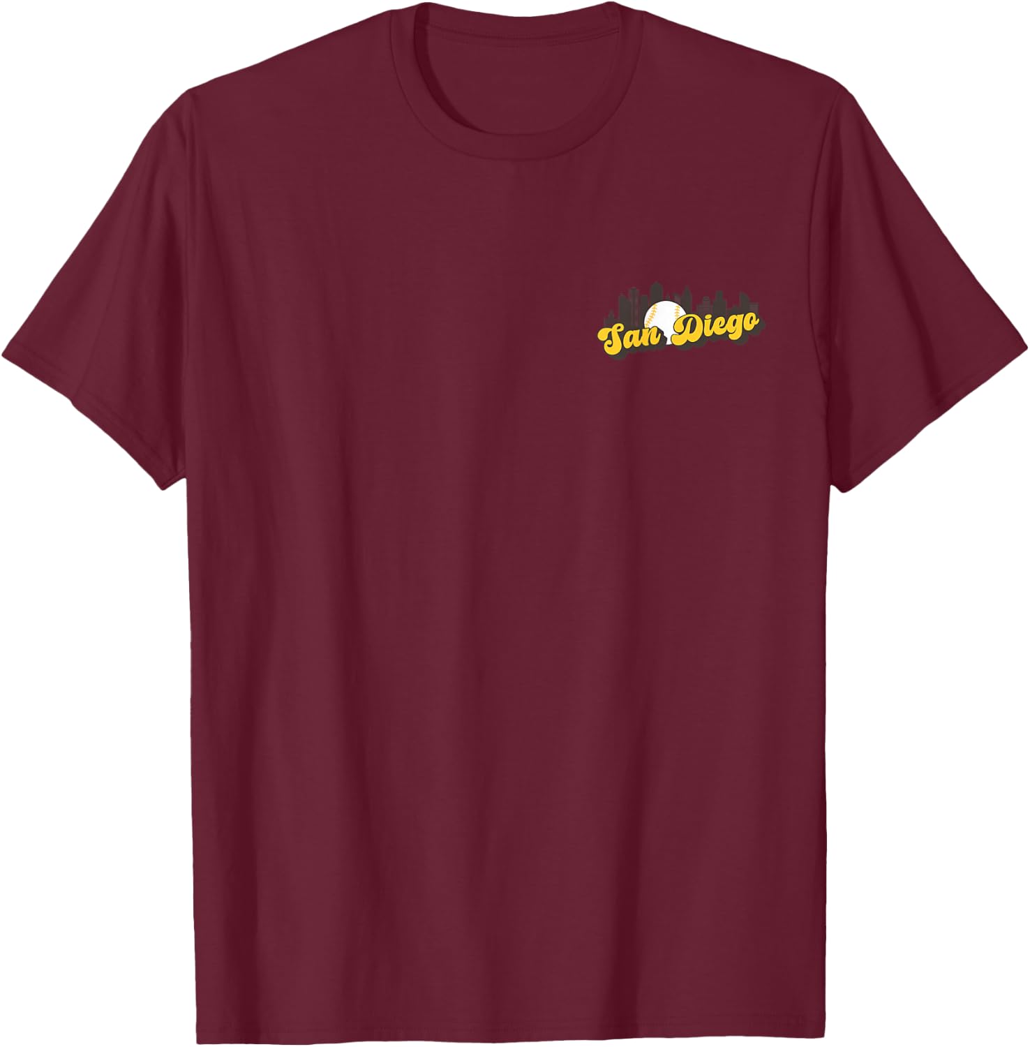 San Diego Baseball Minimalist City Skyline Baseball Lover T-Shirt - T-Shirt | Maroon