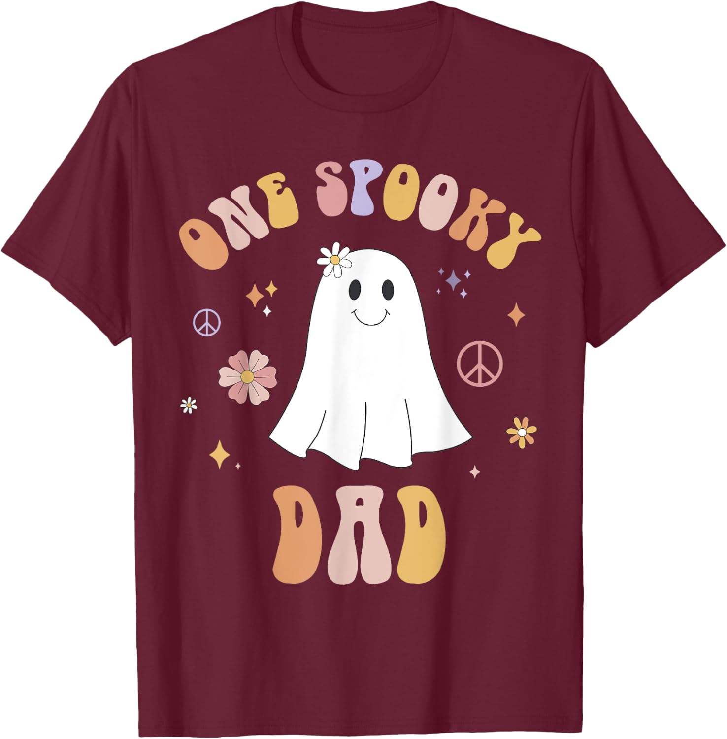 One Spooky Dad First Birthday Retro Halloween Ghost Boo T-Shirt - T-Shirt | Maroon