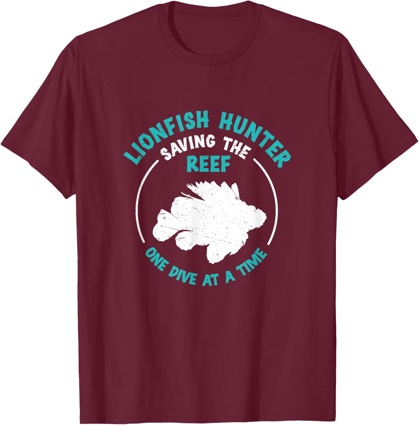 Funny Lionfish Hunter Saving The Reef One Dive At A Time T-Shirt - T-Shirt | Maroon