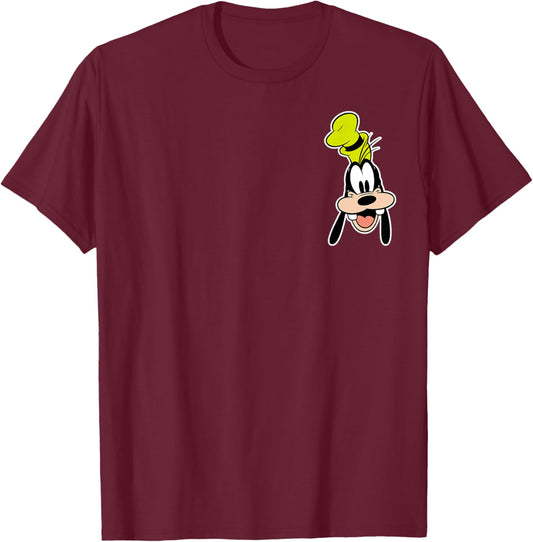 Disney Mickey and Friends Goofy Face Small Pocket Logo T-Shirt - T-Shirt | Maroon