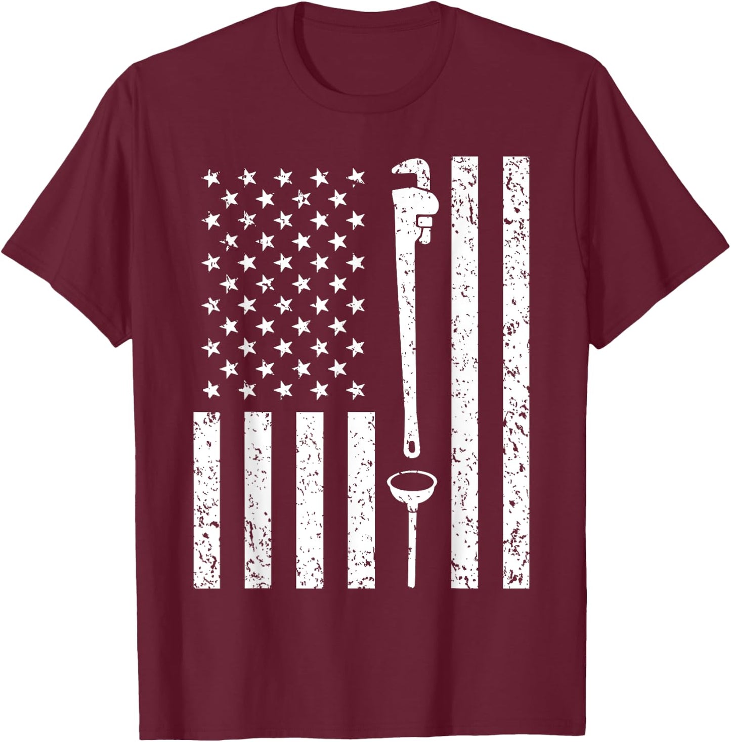 American Flag Plumber Vintage Plumbing Worker Men Funny Gift T-Shirt - T-Shirt | Maroon