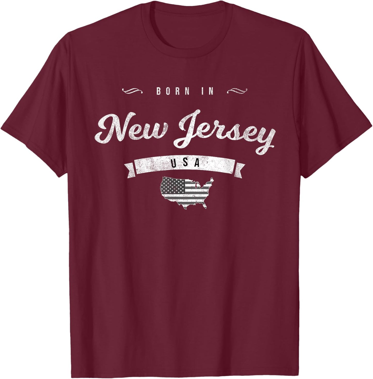 Born in New Jersey NJ Retro Vintage USA Map Flag T-Shirt - T-Shirt | Maroon