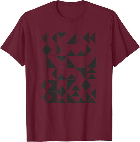 Artsy Modern Abstract Art Lines Shape Geometric Block Print T-Shirt - T-Shirt | Maroon