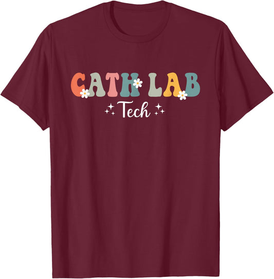 Retro Groovy Cath Lab Tech Cath Lab Technician Men T-Shirt - T-Shirt | Maroon
