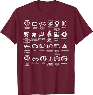 Funny Dash Icons Car Warning Lights Car Garage Mechanic T-Shirt - T-Shirt | Maroon