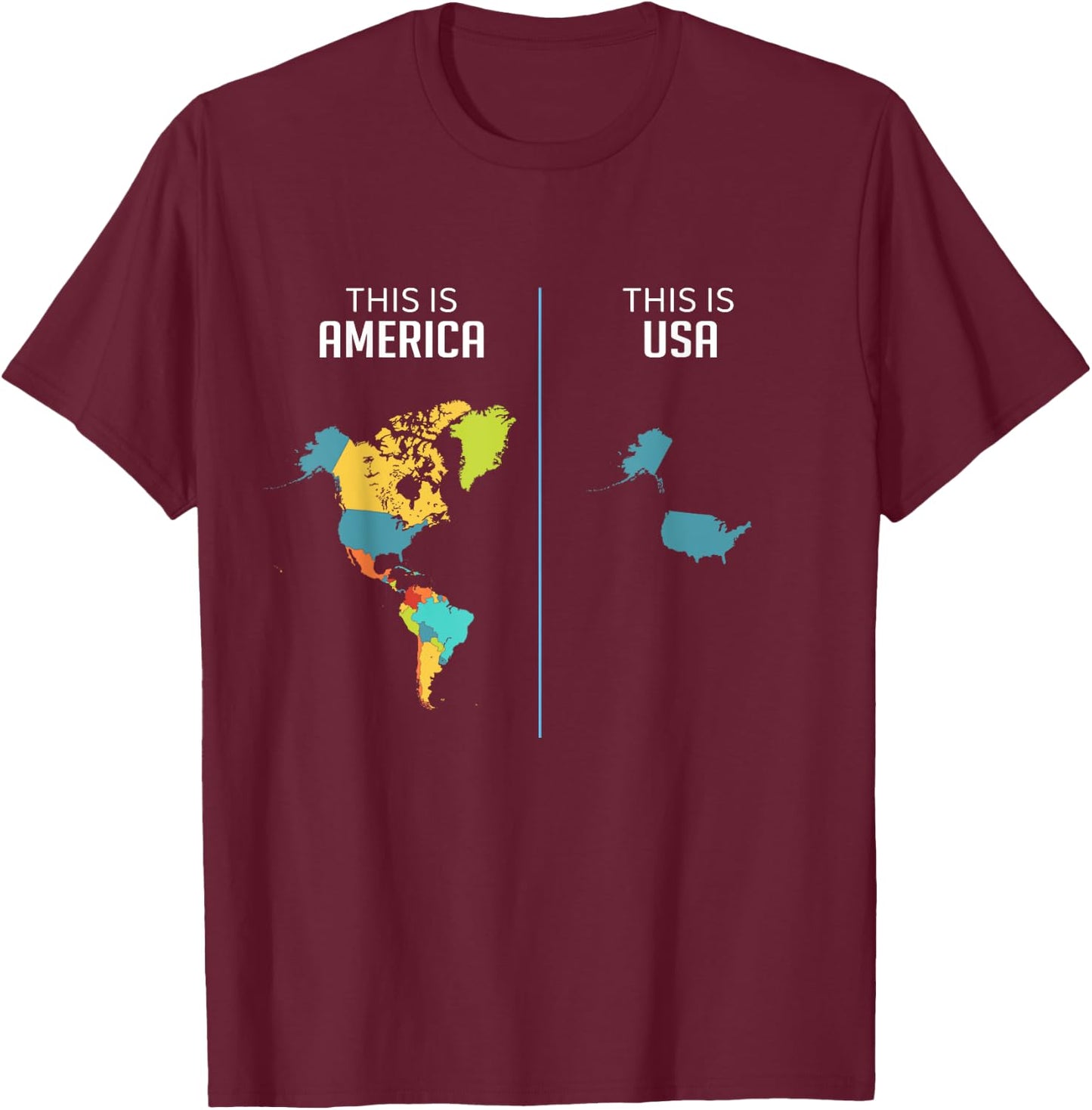 South Central and North America USA Continent Country Map T-Shirt - T-Shirt | Maroon