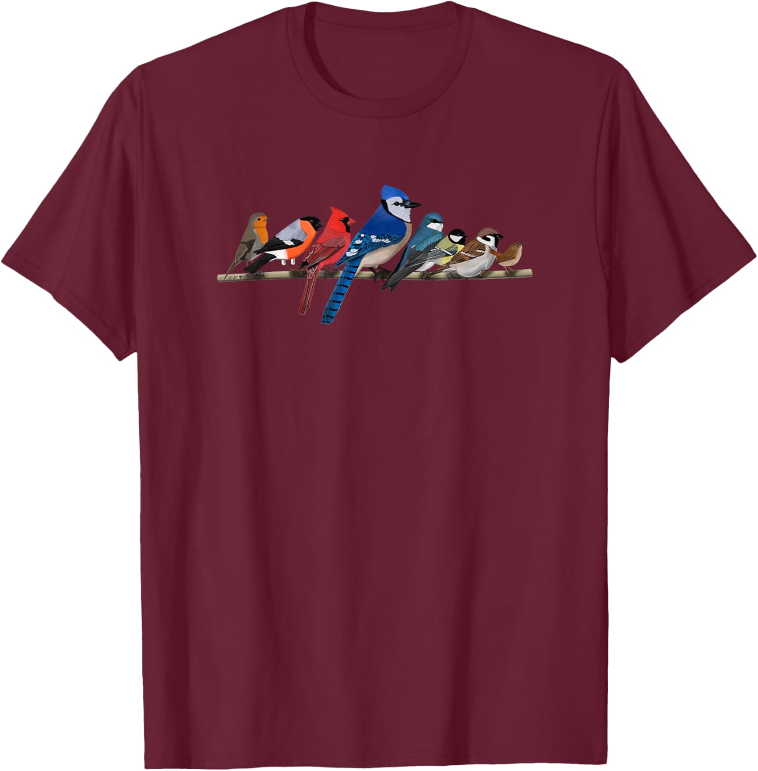 Garden Birds Blue Jay Bullfinch Ornithologist Biologist T-Shirt - T-Shirt | Maroon
