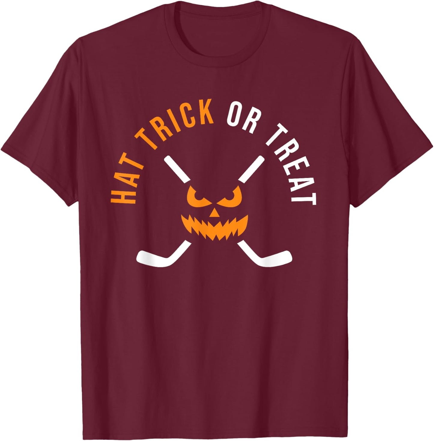 Halloween Hockey Hat Trick Or Treat Ice Hockey Player T-Shirt - T-Shirt | Maroon