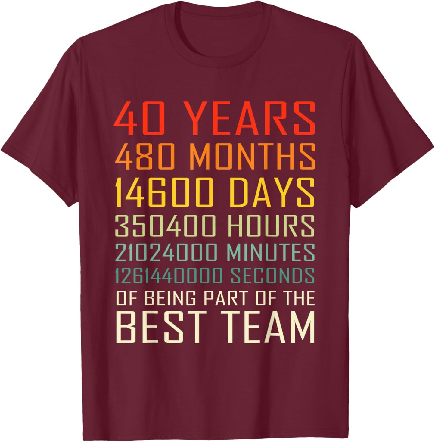 Best Team Vintage Work Anniversary 40 Years Employee T-Shirt - T-Shirt | Maroon