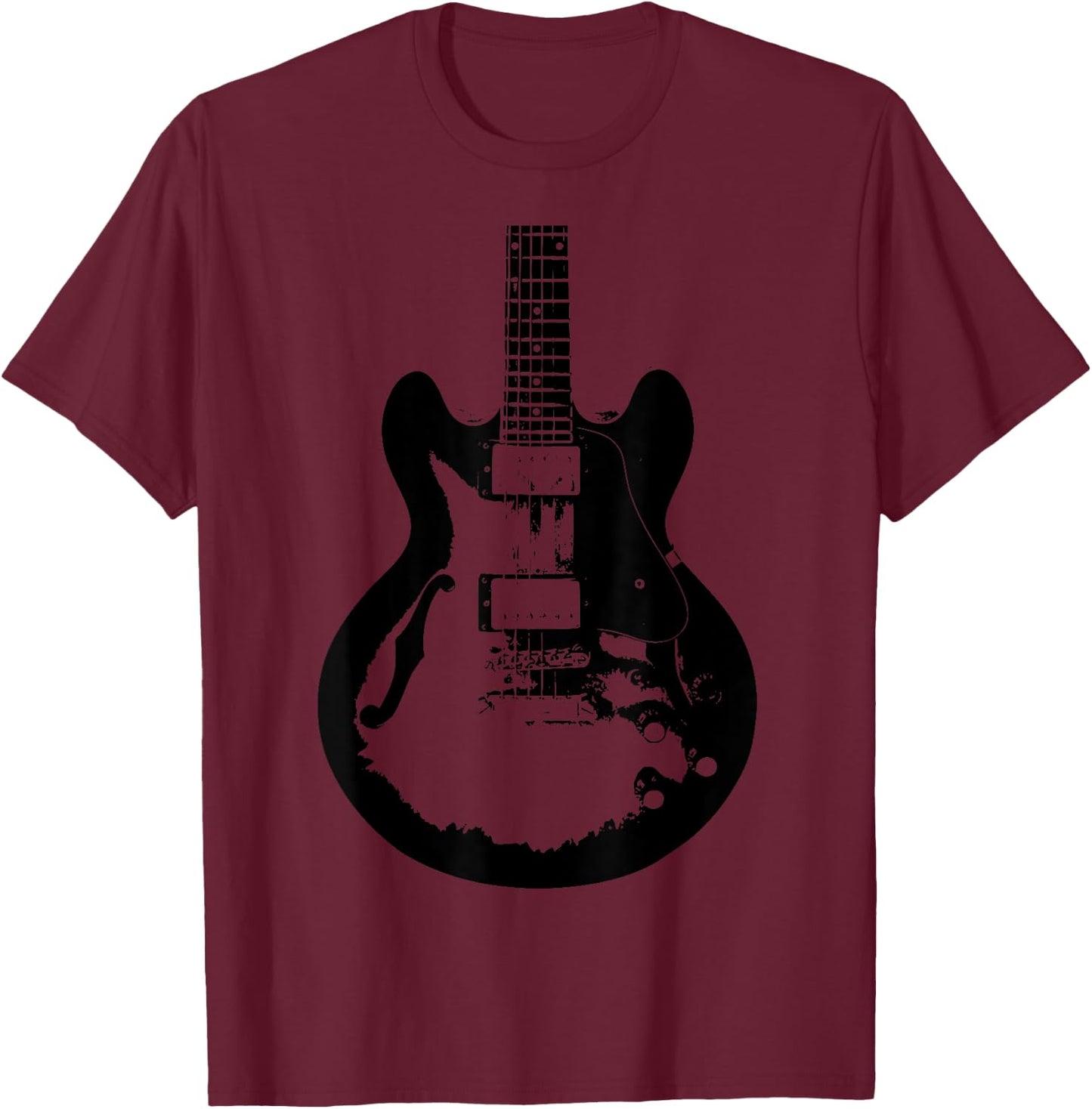 Guitar Silhouette Music Band Rock Grunge Vintage Graphic Art T-Shirt - T-Shirt | Maroon