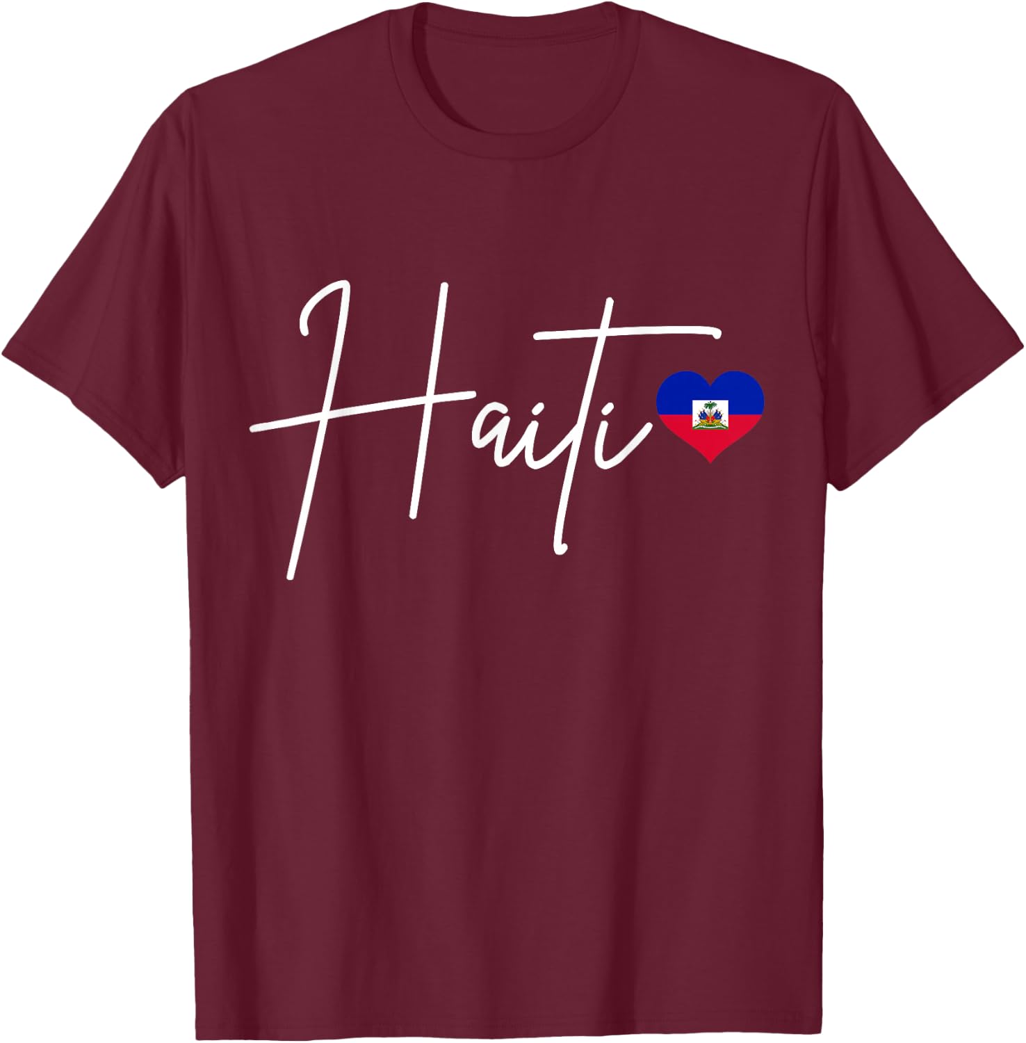 We Love Haiti - Haitian Pride Co. Haiti Pride Haitian Flag Heart T-Shirt - T-Shirt | Maroon