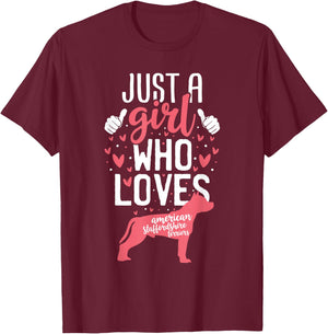 Just a Girl Who Loves American Staffordshire Terriers Dogs T-Shirt - T-Shirt | Maroon