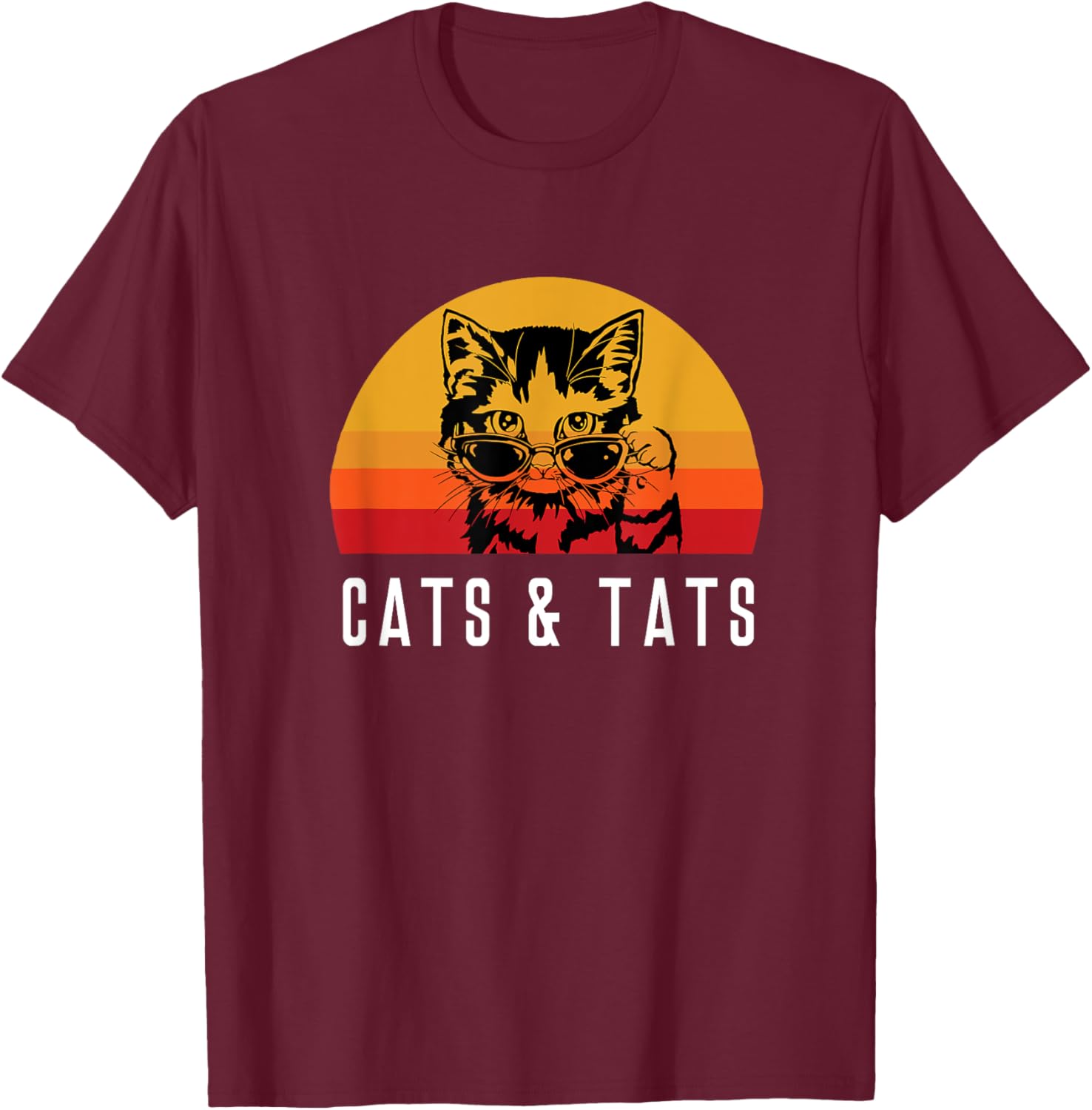 Cats & Tats Tattoo Cat with Sunglasses Kitten Kitty Funny Men Women Kids T-Shirt - T-Shirt | Maroon