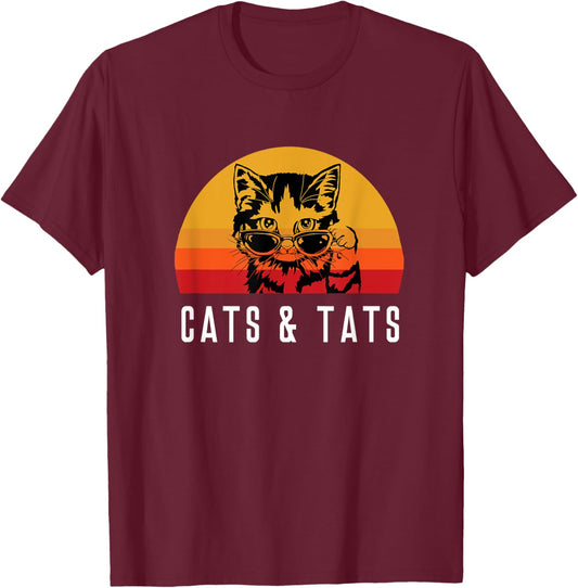 Cats & Tats Tattoo Cat with Sunglasses Kitten Kitty Funny Men Women Kids T-Shirt - T-Shirt | Maroon
