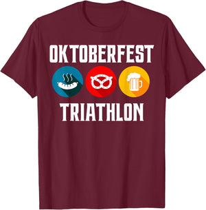 Oktoberfest Triathlon Funny Bavarian Beer Pretzels and Br T-Shirt - T-Shirt | Maroon