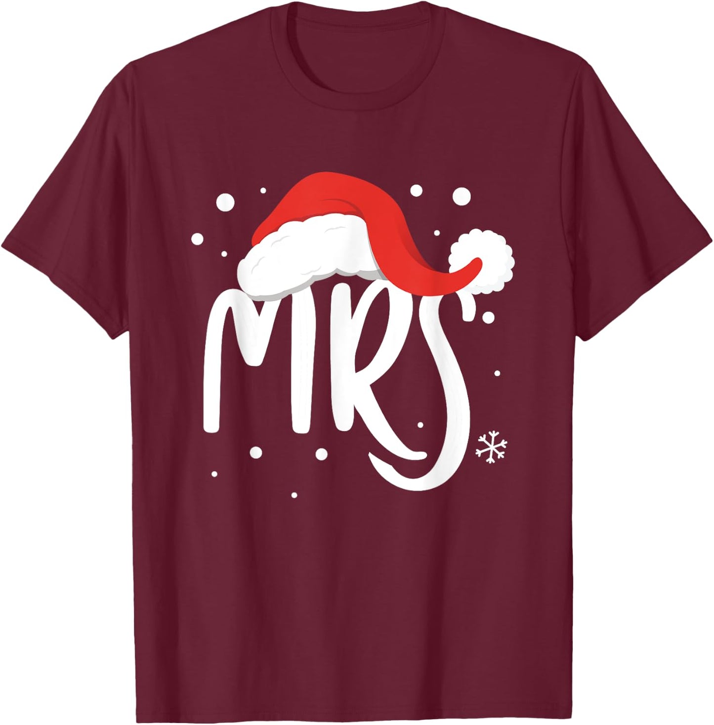 Matching Couples Mr Mrs Wedding Christmas Ugly Santa Hat T-Shirt - T-Shirt | Maroon